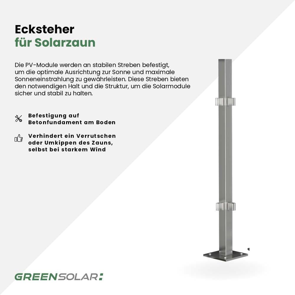Ecksteher aus Edelstahl inkl. Montagematerial für Solarzaun „premium line“ (Quermontage) – Bild 2