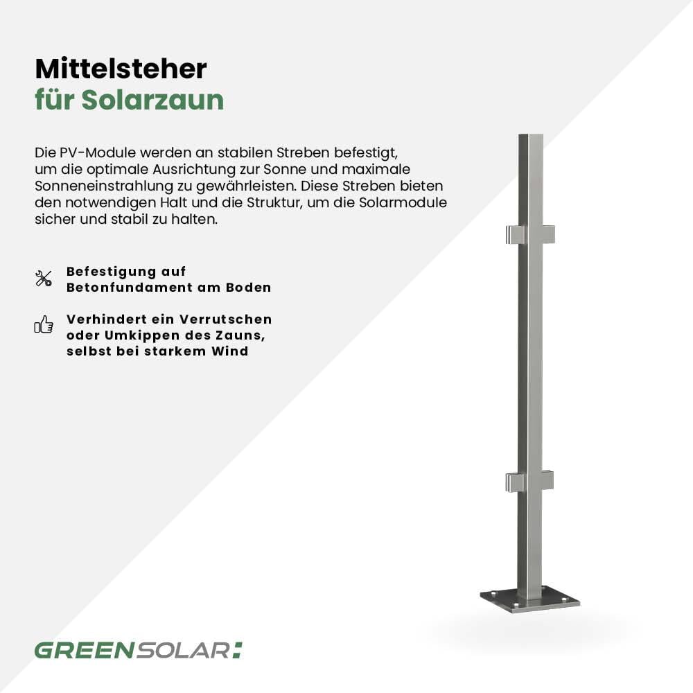 Mittelsteher aus Edelstahl inkl. Montagematerial für Solarzaun „premium line“ (Quermontage) – Bild 2