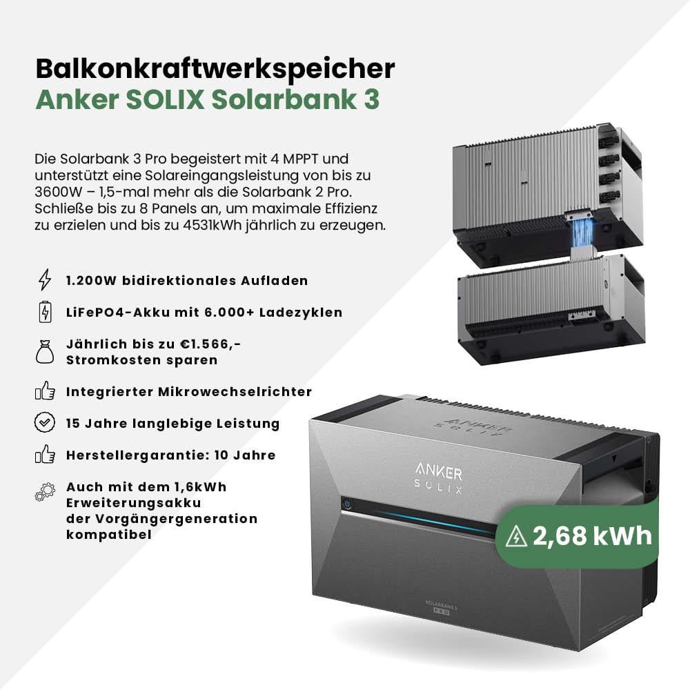 Balkonkraftwerk 2000Wp mit Anker SOLIX Solarbank 3 E2700 Pro – Bild 7