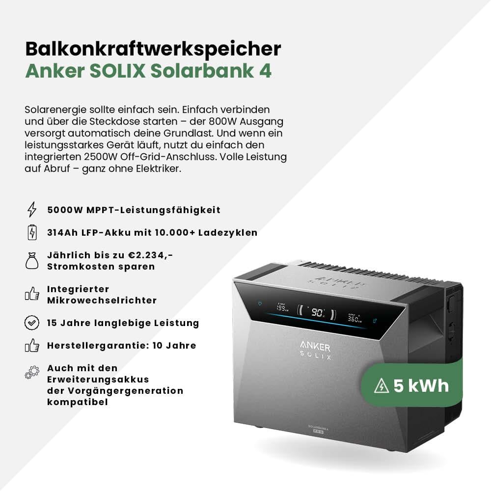Balkonkraftwerk 3000Wp mit Anker SOLIX Solarbank 4 E5000 Pro – Bild 8